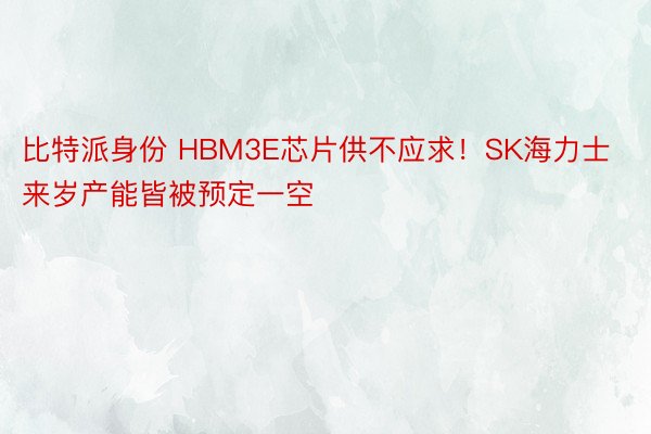 比特派身份 HBM3E芯片供不应求！SK海力士来岁产能皆被预定一空